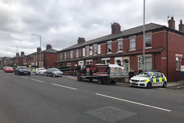 Police at the scene of an assault in Tulketh Brow, Preston where a 23-year-old man was attacked at around 6.30am on Saturday morning (May 22)