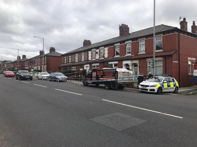Police at the scene of an assault in Tulketh Brow, Preston where a 23-year-old man was attacked at around 6.30am on Saturday morning (May 22)