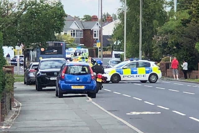 Emergency services at the scene of the collision in Penwortham.