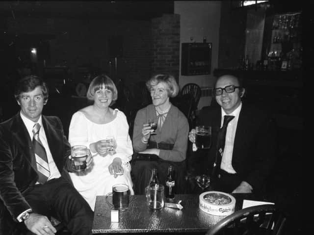 Preston North End manager Nobby Stiles (far right) celebrates promotion in The Orchard restaurant