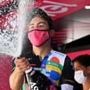 Alberto Bettiol celebrates after winning the 18th stage of the Giro d'Italia