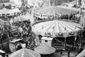 Whit Fair on the Flag Market, in Preston, in the early 1920s