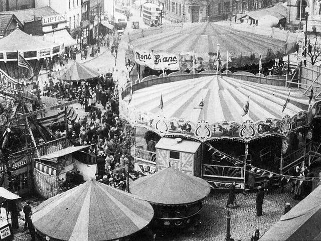 Whit Fair on the Flag Market, in Preston, in the early 1920s