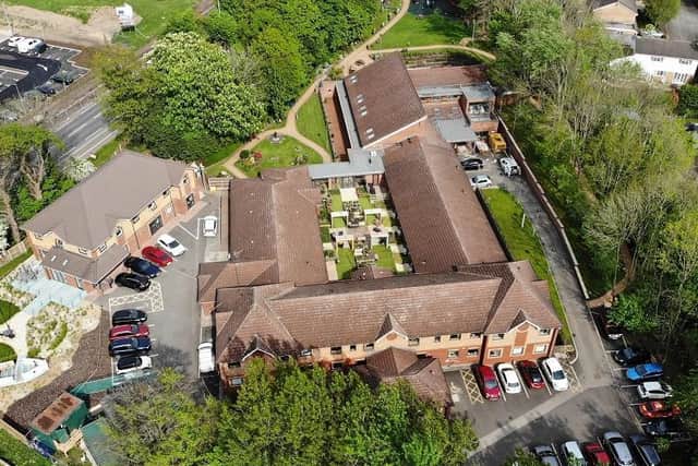 An aerial shot of the hospice in Astley Village