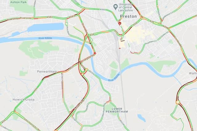 The collision caused long delays into Preston and congestion on the A59 Liverpool Road, Cop Lane, Strand Road, and the A582 Golden Way. (Credit: AA)