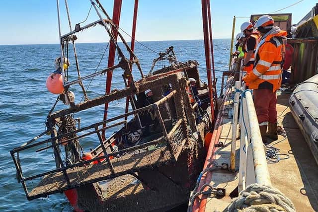 The wreck of the sunken Nicola Faith was recovered from the sea off the coast of Colwyn Bay, North Wales. (Image: MAIB)