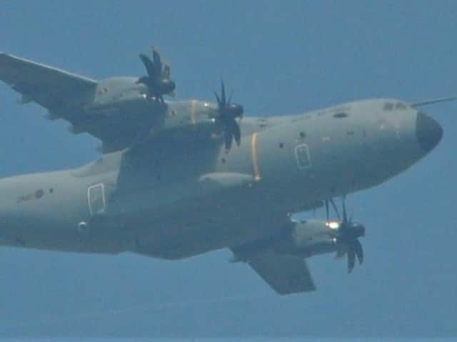 This huge Airbus A400M - the largest plane in the RAF's fleet - was seen flying over Blackpool and Preston on Sunday (May 30). Pic credit: Stephen Geraghty