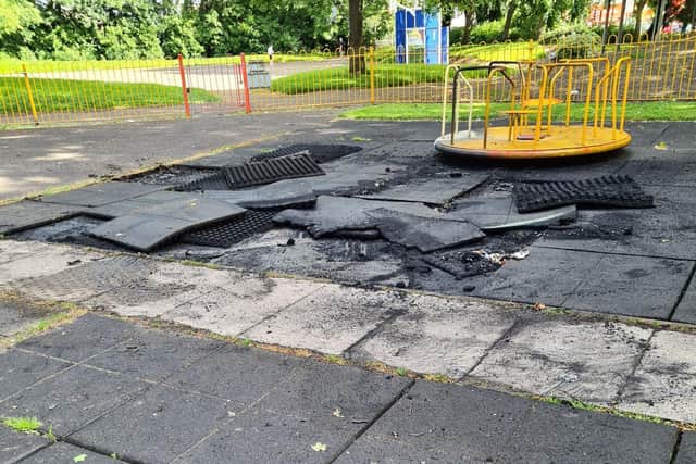 The rubber safety mats near the children's roundabout were set on fire last night (Thursday, June 3)