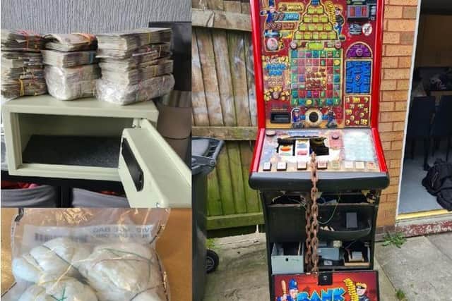 Police found drugs and almost £200k of cash hidden in an arcade machine