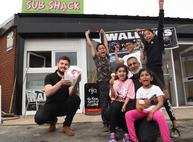 Izy Ahmed pictured with his children Mustafa, Zakariyah, Zulekha, Halima and Fatimah, is having a charity launch of his ice cream parlour, supported by  Phil Wallings
