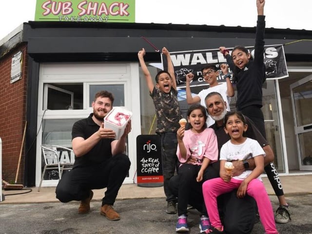 Izy Ahmed pictured with his children Mustafa, Zakariyah, Zulekha, Halima and Fatimah, is having a charity launch of his ice cream parlour, supported by Phil Wallings