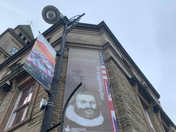 The Mayflower 400 banner outside Chorley Town Hall