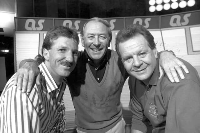 Sir Bill, right, with Ian Botham (left) and  David Coleman and Bill Beaumont appear in Question of Sport