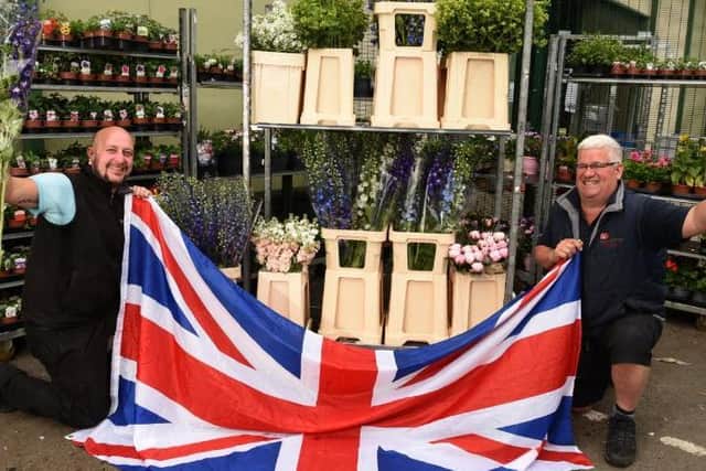 Nick Smith of Peter H Smith promoting British Flower week, with Sales Manager Mark Shaw, left