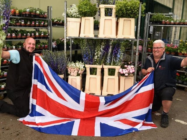 Nick Smith of Peter H Smith promoting British Flower week, with Sales Manager Mark Shaw, left