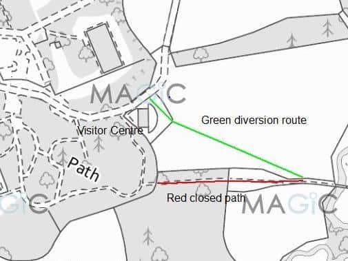 Map showing the new path and the closed 'Cardiac Hill' path