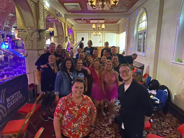 Cast and crew of Strictly NHS at Blackpool Empress Ballroom are cheered on by former Strictly pro Kevin Clifton and former celebrity partner comedian Susan Calman