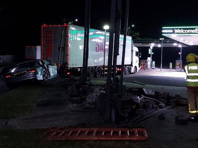The crash happened at around 1am this morning (Friday, June 18) when a car ploughed into the fuel station at Charnock Richard Services, between southbound junctions 27 and 28, near Chorley
