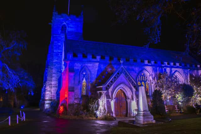 St Laurence's lit up at night. Photo: Chorley Council