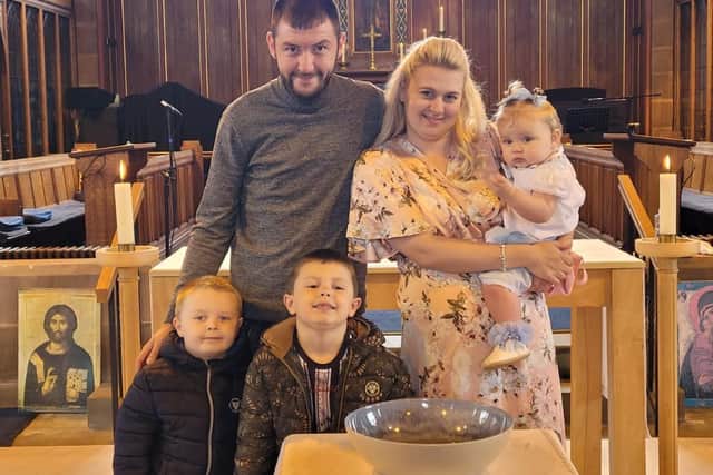 Leo with his mum Kiera, 25, dad Paul, 28, sister Arabella, 1, and brother Lucas, 4.