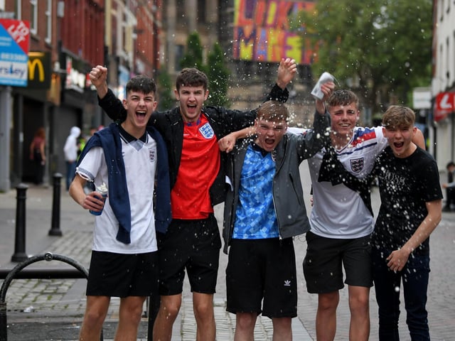 England fans in Preston city centre during the England v Scotland match