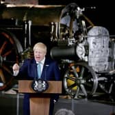 Britain's Prime Minister Boris Johnson during a speech on domestic priorities at the Science and Industry Museum on July 27, 2019 in Manchester, England. The PM announced that the government will back a new rail route between Manchester and Leeds. (Photo by Lorne Campbell - WPA Pool/Getty Images)