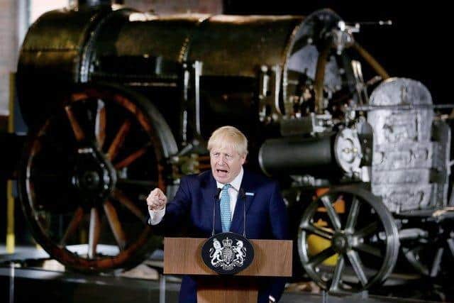 Britain's Prime Minister Boris Johnson during a speech on domestic priorities at the Science and Industry Museum on July 27, 2019 in Manchester, England. The PM announced that the government will back a new rail route between Manchester and Leeds. (Photo by Lorne Campbell - WPA Pool/Getty Images)