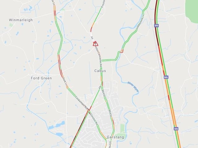 Emergency services were called to the scene of a multi-vehicle collision on the A6 near Cabus. (Credit: AA)