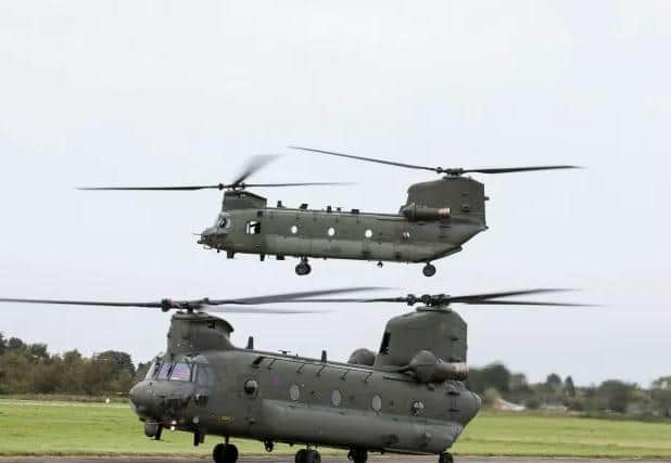 Three Chinook helicopters will be operating from RAF Woodvale near Southport whilst crews take part in essential training over the next couple of weeks. Pic: RAF