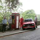 Pictured (from left) Mark Hothersall, Parish Councillors John Drinkall and Mark Atkinson, rally driver Darren Atkinson, and Parish Councillor Barry Pye by the new defibrillator          Photo: www.pro-rally.co.uk