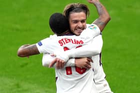 England's Jack Grealish (right) celebrating with team-mate Raheem Sterling (Mike Egerton PA Wire)