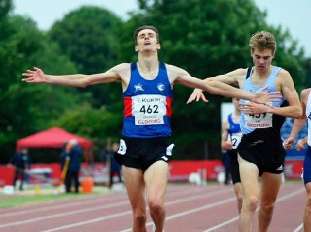 Tiarnan Crorken  crosses the line first at the English Championships in Bedford.

Credit: Mark Shearman
