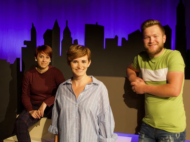 The cast in rehearsal for Ordinary Days at Chorley Theatre