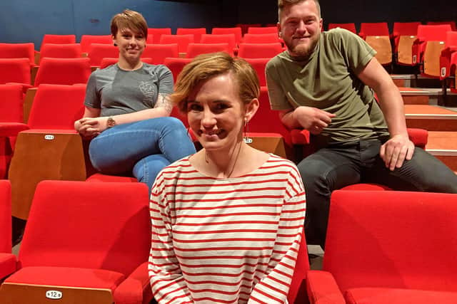 The cast in rehearsal for Ordinary Days at Chorley Theatre