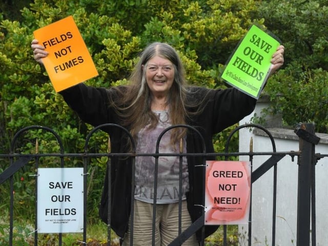 Local campaigner Jean Berry celebrating the news that an appeal against plans to build on a plot in Whitestake has been dismissed (image: Neil Cross)