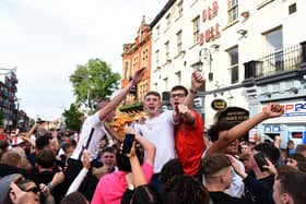 Football fans enjoying the England v Germany result in Preston city centre
