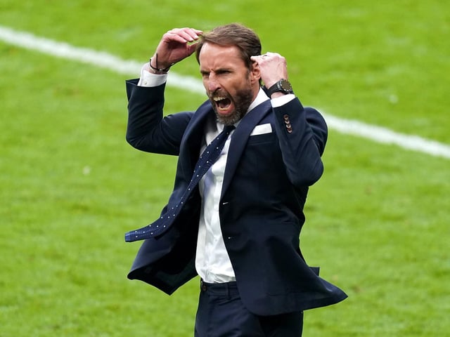 Gareth Southgate celebrates England's first victory over a German side in the knockout stages of a major tournament since the World Cup final of 1966