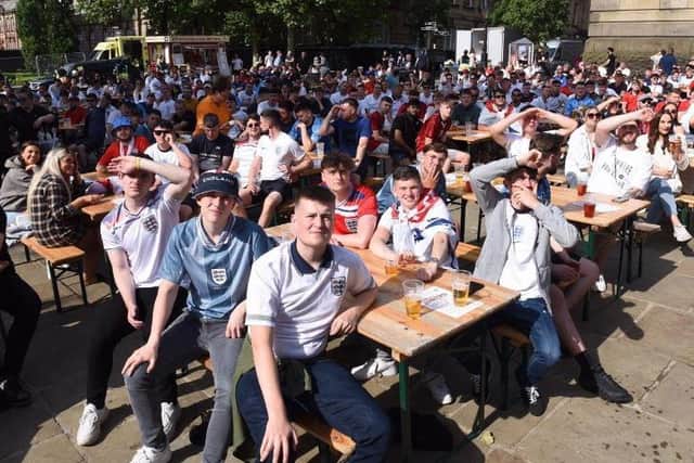 Fans gathered yesterday evening to watch England take on Germany