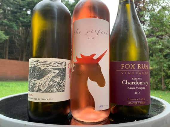 The wines:  Fjord Vineyards Albario,  Mazza Vineyards The Perfect Ros  from  Lake Erie and  Fox Run Kaiser Reserve Chardonnay,  from Seneca Lake