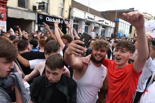 Crowds celebrated in the centre of Preston after the victory on Tuesday