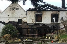 The Stork Inn badly damaged by the fierce blaze in January last year