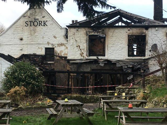 The Stork Inn badly damaged by the fierce blaze in January last year