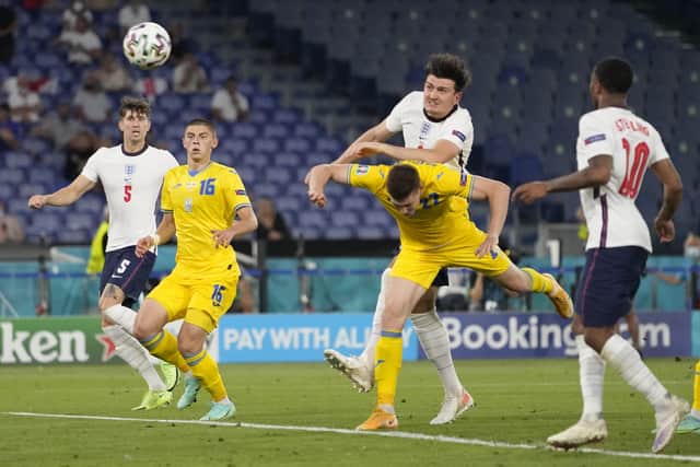 Harry Maguire heads home the Three Lions’ second goal