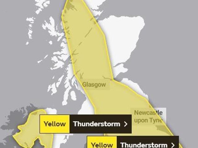Yellow warning of thunderstorms