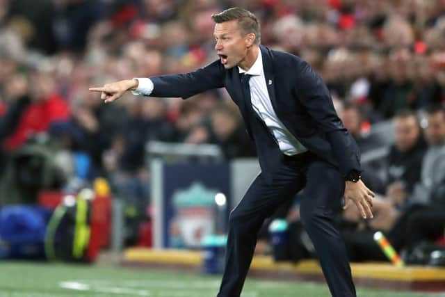 Jesse Marsch on the touchline at Anfield during his time as Red Bull Salzburg head coach
