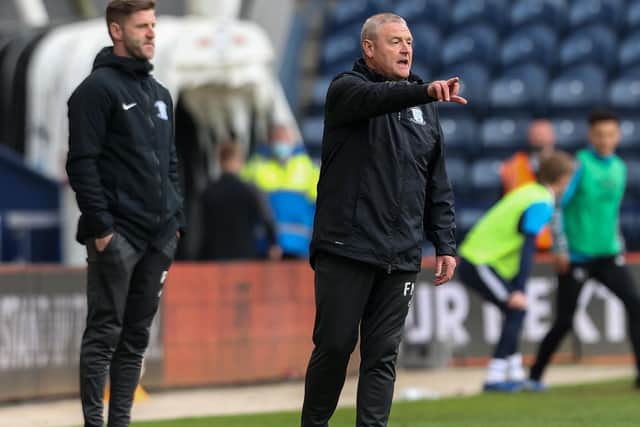 Frankie McAvoy and Paul Gallagher on the touchline at Deepdale