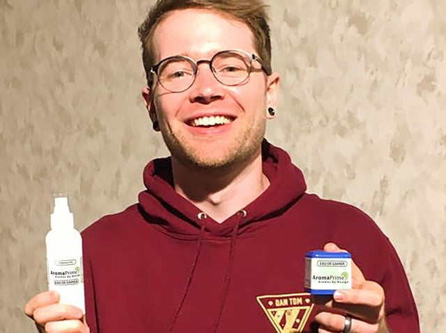 You Tube sensation Dan TDM pictured on his visit to the resort with the aromas created for his figures exhibited at Blackpool's Madame Tussauds