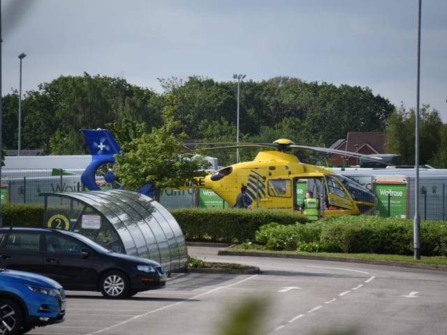 An air ambulance has landed at the Waitrose distribution centre in Wigan Road, Leyland this morning (Friday, July 9)
