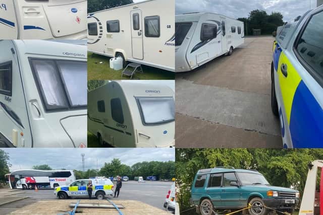 Five stolen caravans, a Land Rover Discovery and a tri-axle trailer have been recovered by police following a number of thefts in Chorley. (Credit: Lancashire Police)