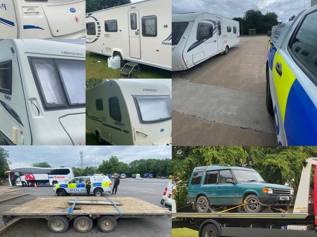 Five stolen caravans, a Land Rover Discovery and a tri-axle trailer have been recovered by police following a number of thefts in Chorley. (Credit: Lancashire Police)